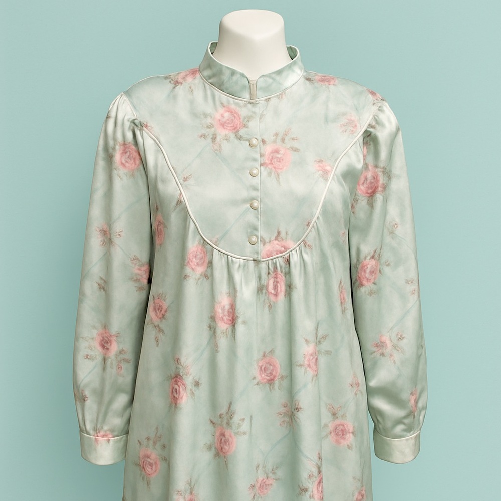 Vintage Nicole Floral Satin Prairie Nightgown Dress Large